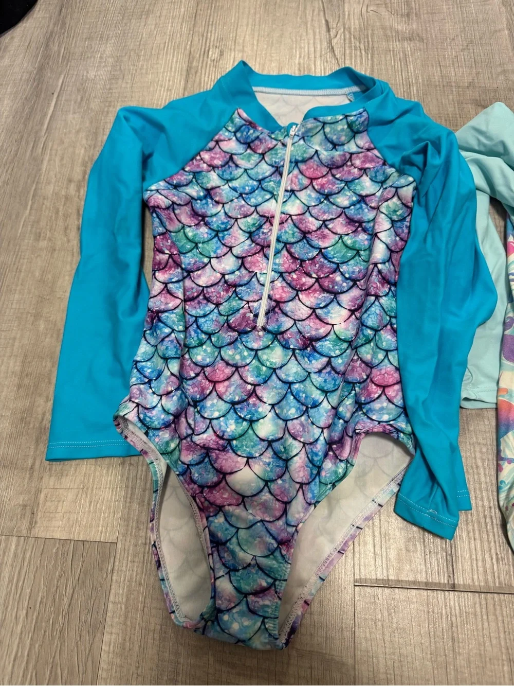 Kids Long-Sleeve Mermaid & Unicorn One-Piece Swimsuits - Turquoise & Multicolor